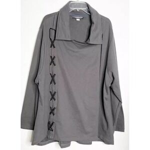 The Pyramid Collection  Gray  Cotton Full Side Zip Tunic Jacket  3X Lagenlook‎